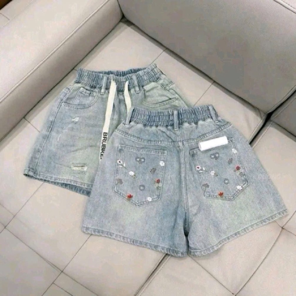 Quần Đùi Bò Nữ Thêu Hoa Chất Bò Thổ Mềm  Cạp Cao Hàng Bigsize Hàng Cao Cấp