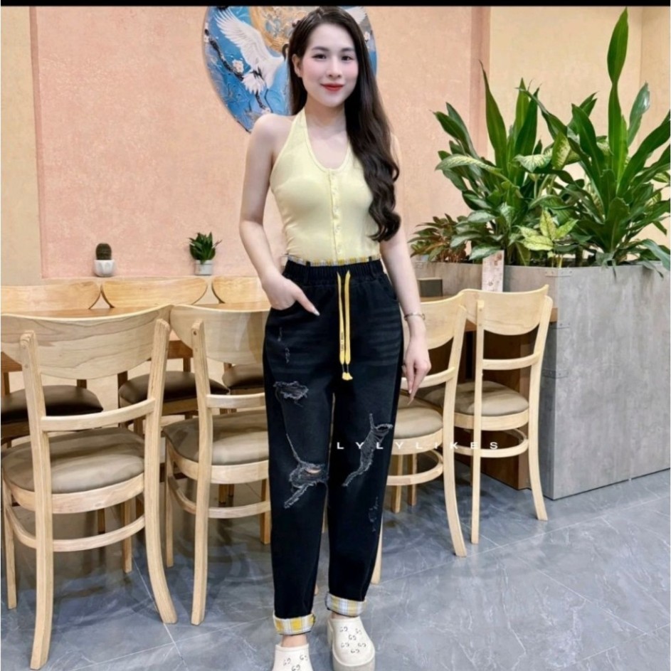Quần Baggy bản cạp Phối kẻ chất jaen mềm 38-75kg cho nữ