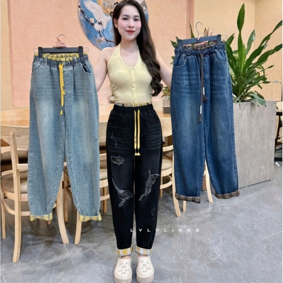 Quần Baggy bản cạp Phối kẻ chất jaen mềm 38-75kg cho nữ