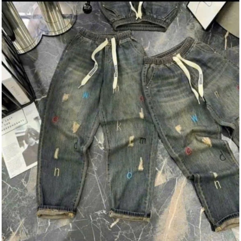 Quần Baggy Jean nữ hàng QCCC chất jean mềm hàng Bigsize Thêu chữ
