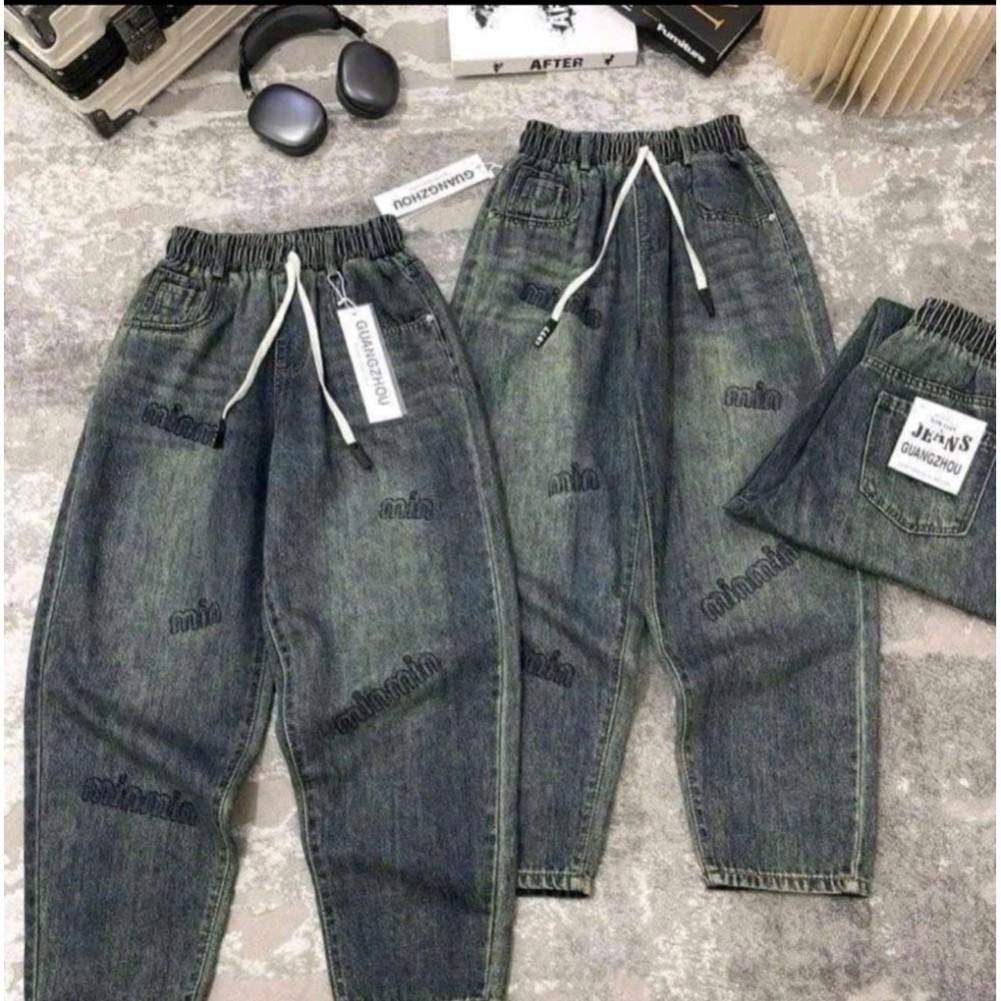 Quần Baggy Jean nữ hàng QCCC chất jean mềm hàng Bigsize Thêu chữ