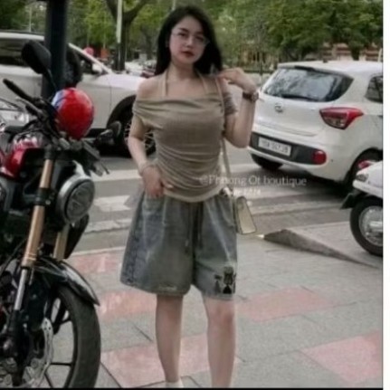 [38-100kg] Quần Ngố Bò Nữ Thêu Mèo Chất Bò Thổ Nặng Động Cá Tính Size 38-95kg Phong Cách Độc Đáo Bigsize