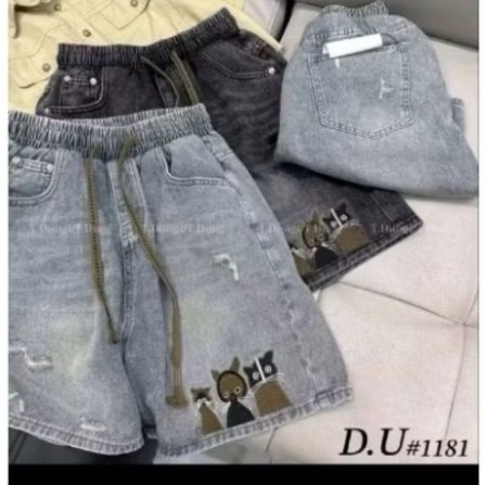 [38-100kg] Quần Ngố Bò Nữ Thêu Mèo Chất Bò Thổ Nặng Động Cá Tính Size 38-95kg Phong Cách Độc Đáo Bigsize
