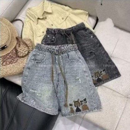 [38-100kg] Quần Ngố Bò Nữ Thêu Mèo Chất Bò Thổ Nặng Động Cá Tính Size 38-95kg Phong Cách Độc Đáo Bigsize