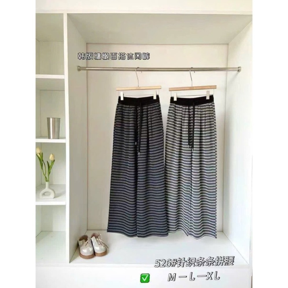 Quần suông Nữ kẻ ống rộng chất len mịn hàng QC Cao Cấp