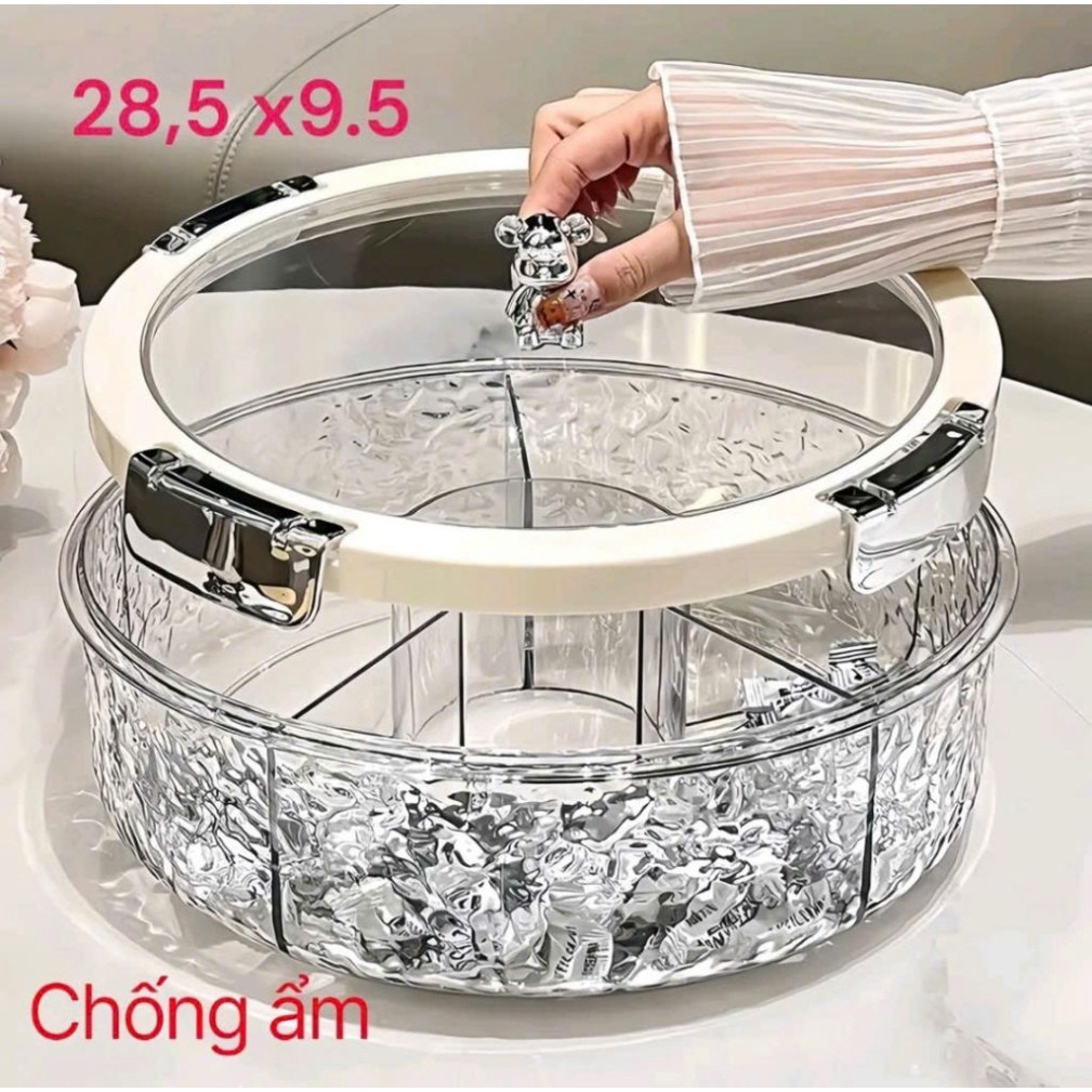 Khay Đựng Mứt Tết Châu Âu - Sang Trọng, Nhiều Ngăn, Có Nắp Bảo Quản ẩm Mốc ss ntt95