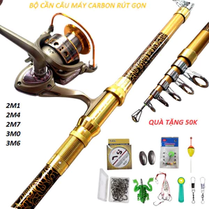 Bộ Cần Câu Máy Rút Gọn Kèm Máy Và Phụ Kiện Dài Từ 2m1-3m6 cần tải cá 1 đến 12kg gascc