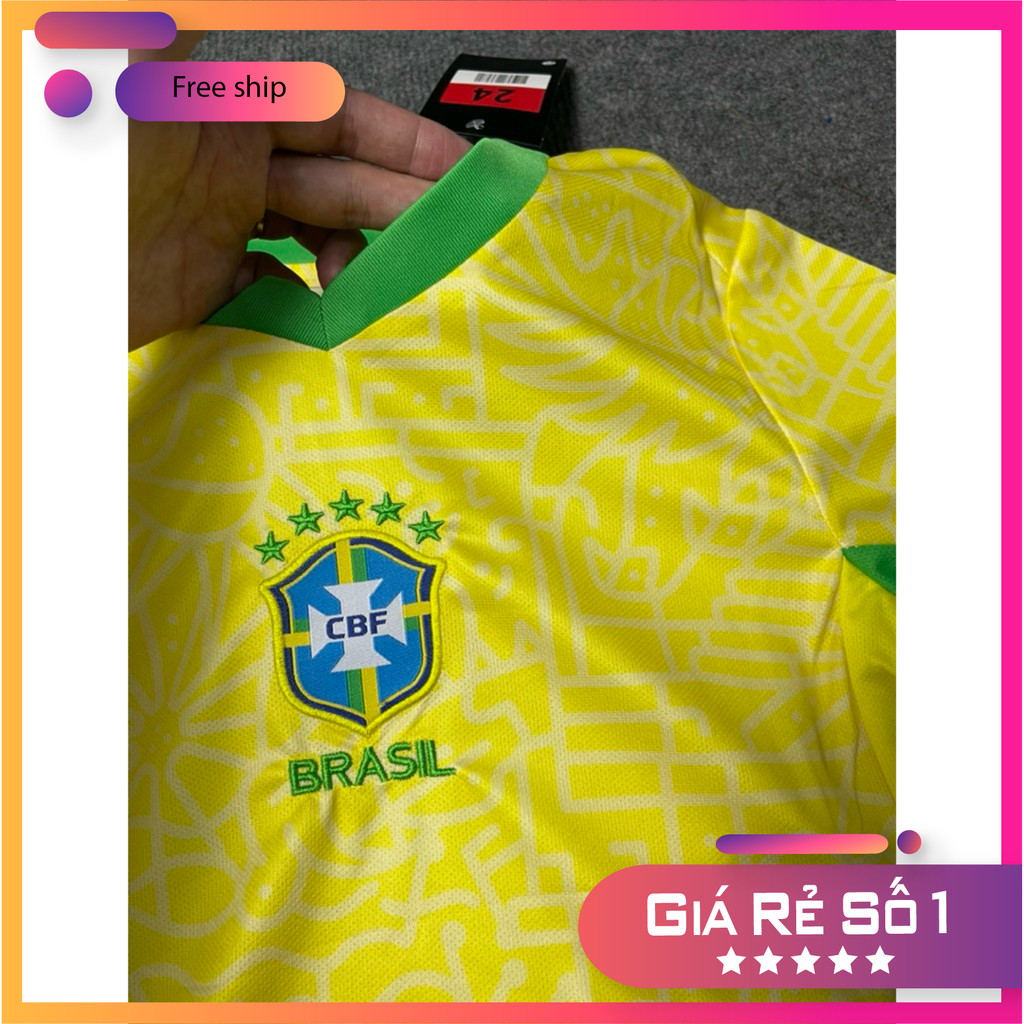 (FREE SHIP) Áo Bóng Đá, Áo Đá Banh Trẻ Em Brazil 2024 - Vải Mè Thái Cao Cấp - In Sẵn Tên cầu thủ