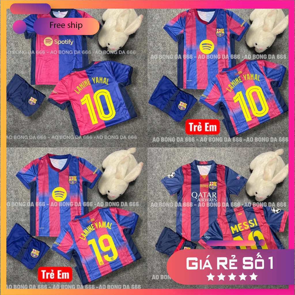 (FREE SHIP) Bộ Quần Áo Bóng Đá Trẻ Em CLB Barca Sân Nhà 25/26, Áo Đá Banh Barcelona - Vải Mè Kim Cao Cấp