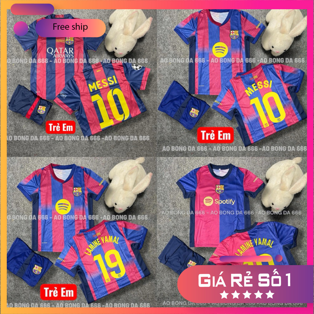 (FREE SHIP) Bộ Quần Áo Bóng Đá Trẻ Em CLB Barca Sân Nhà 25/26, Áo Đá Banh Barcelona - Vải Mè Kim Cao Cấp