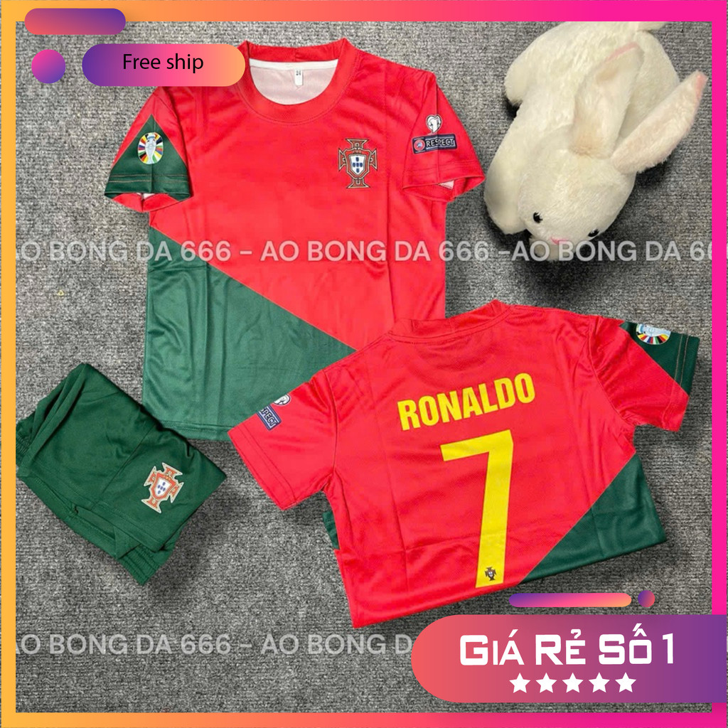 (FREE SHIP)Áo Bóng Đá, Áo Đá Banh Trẻ Em In Sẵn Ronaldo số 7 - Vải Mè Thái Cao Cấp - In Sẵn Cr7
