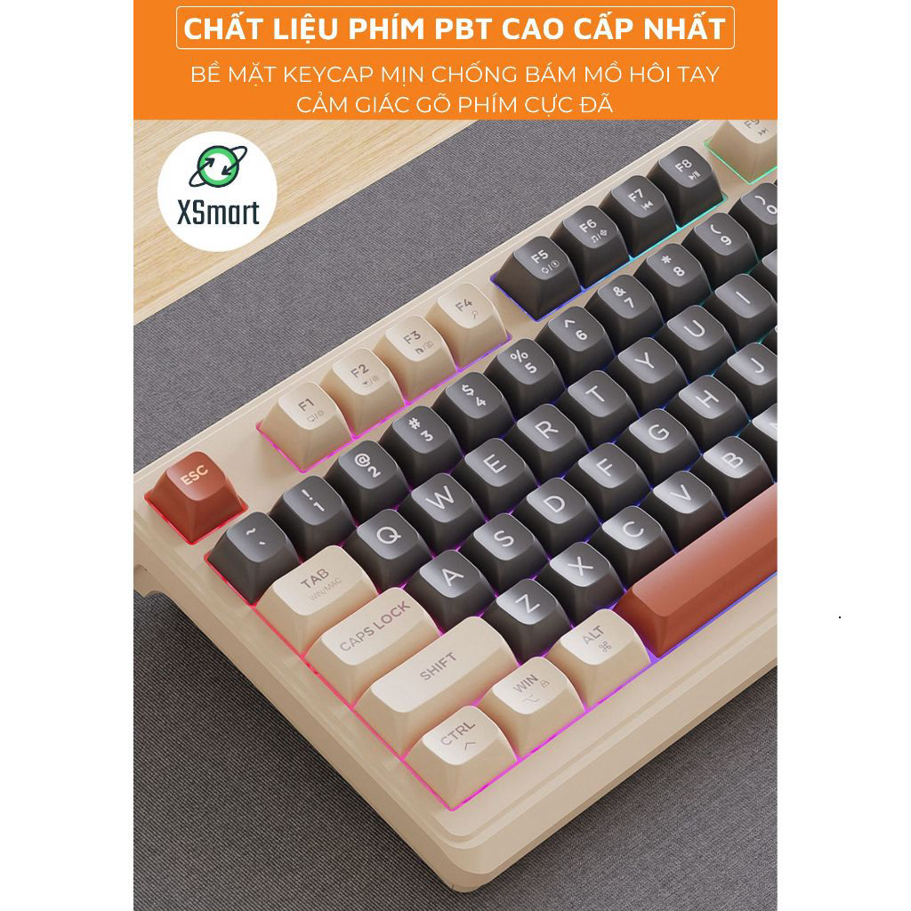 Bộ Bàn Phím Không Dây Bluetooth M96 LED 7 Màu Có Màn Hình, 2 Mode, Phím PBT Cao Cấp, Gõ Êm Chống Ồn Cho Win/ Mac OS .