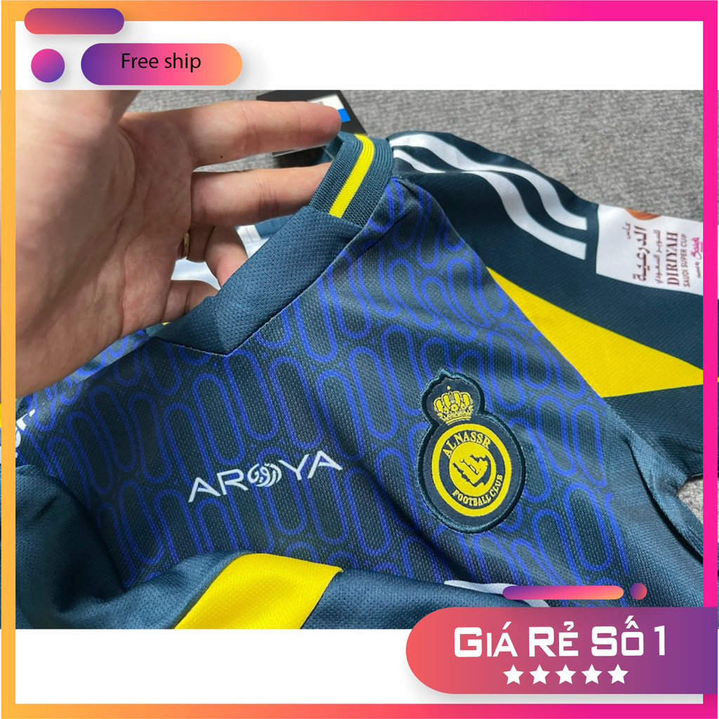 (FREE SHIP) Áo Bóng Đá, Áo Đá Banh / Trẻ Em CLB Al Nassr 2024 / 2025 - Vải Mè Kim Cao Cấp - in Sẵn Tên Ronaldo,