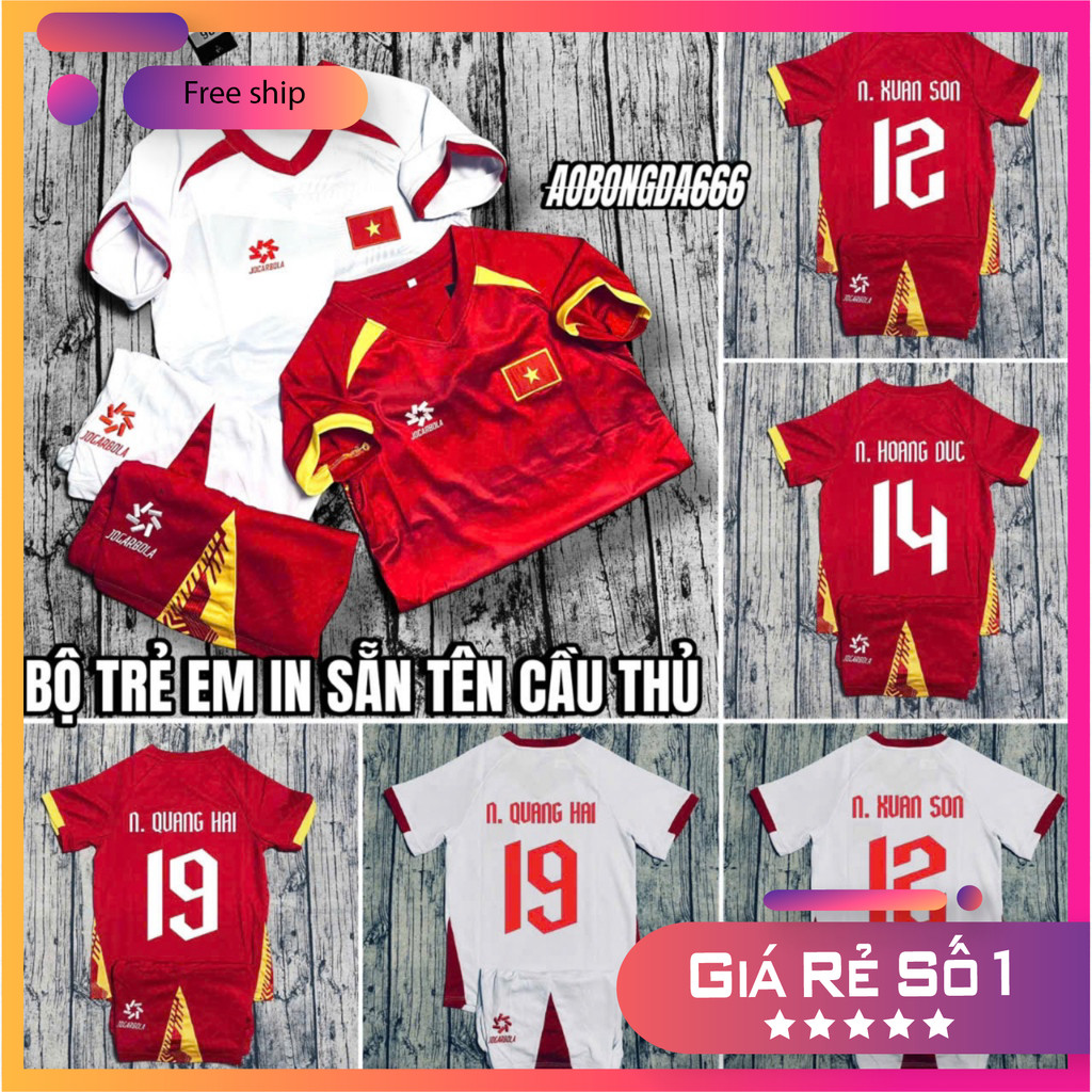 (FREE SHIP) Áo Bóng Đá, Áo Đá Banh / Trẻ Em Đội Tuyển Việt Nam 25/26 - Vải Mè Kim Cao Cấp - in Sẵn Tên Cầu Thủ