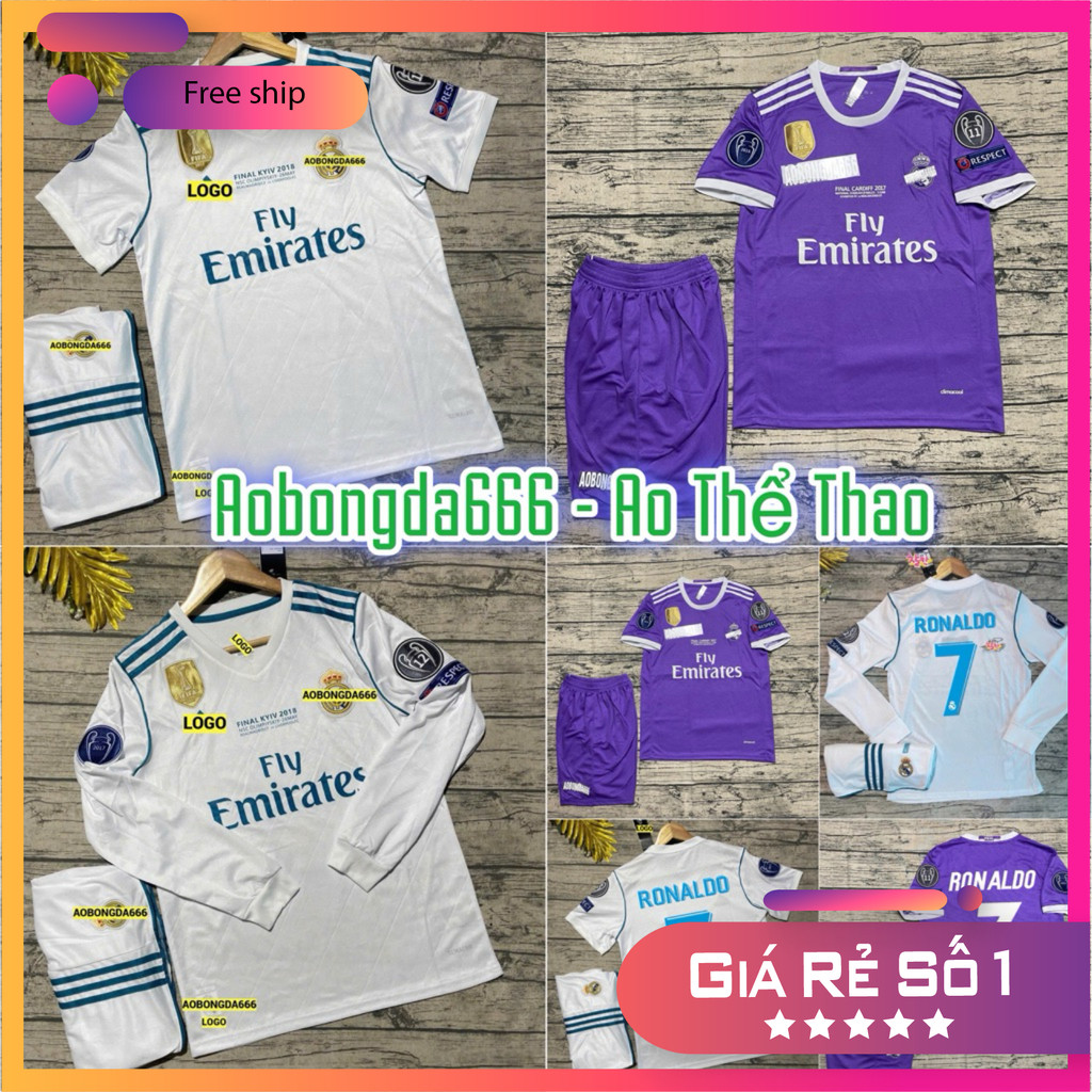 (FREE SHIP) Bộ Quần Áo Bóng Đá CLB Real 2017, Áo Đá Banh Ronaldo  - Vải Polyester Gai Thái Cao Cấp