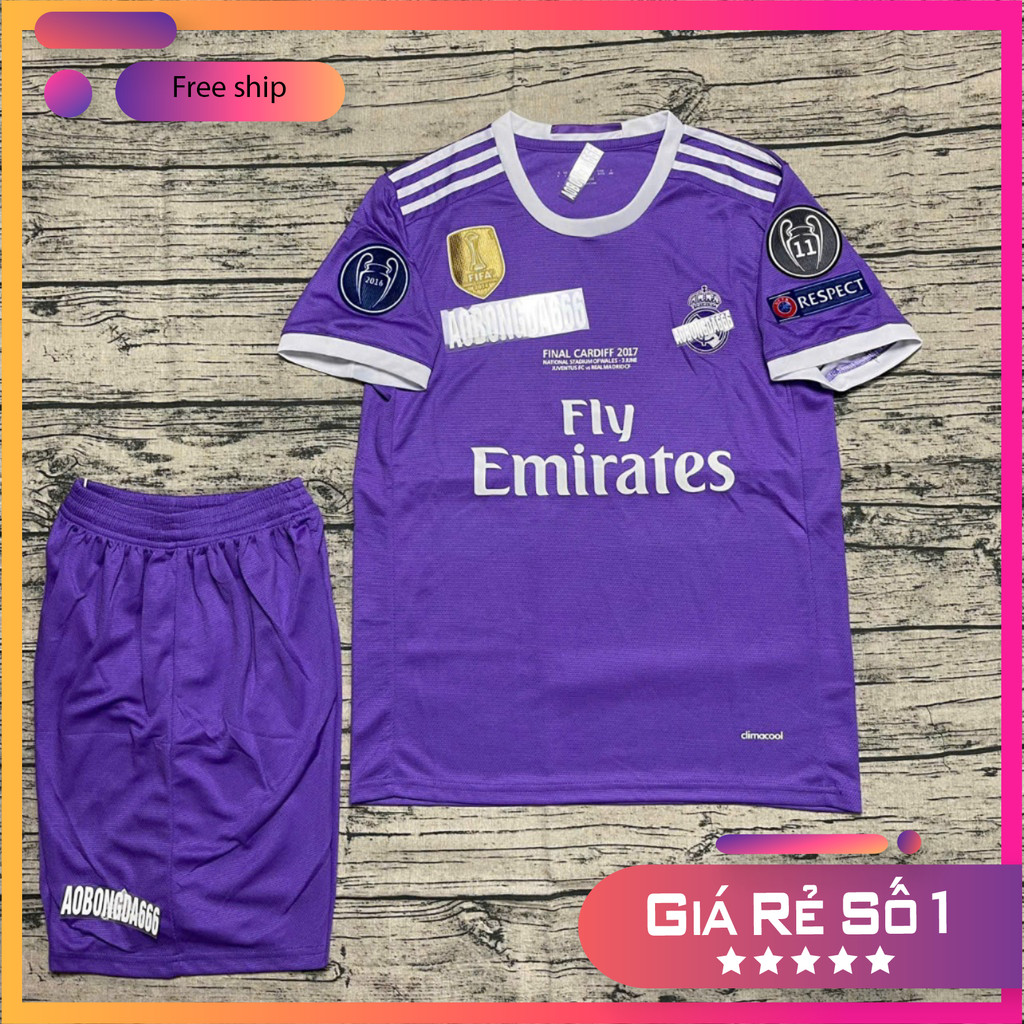 (FREE SHIP) Bộ Quần Áo Bóng Đá CLB Real 2017, Áo Đá Banh Ronaldo  - Vải Polyester Gai Thái Cao Cấp