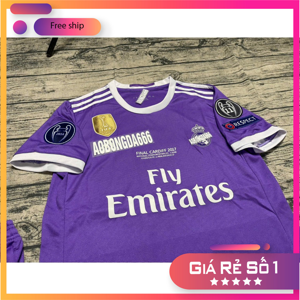 (FREE SHIP) Bộ Quần Áo Bóng Đá CLB Real 2017, Áo Đá Banh Ronaldo  - Vải Polyester Gai Thái Cao Cấp