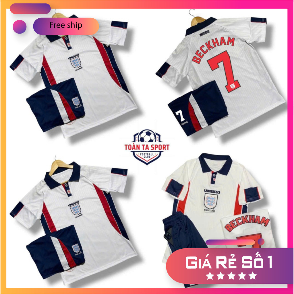 (FREE SHIP) Bộ Quần Áo Bóng Đá Đội Tuyển Anh 1998 Tay Ngắn Phong Cách Retro - Quần Có Túi - Vải Polyester Thái