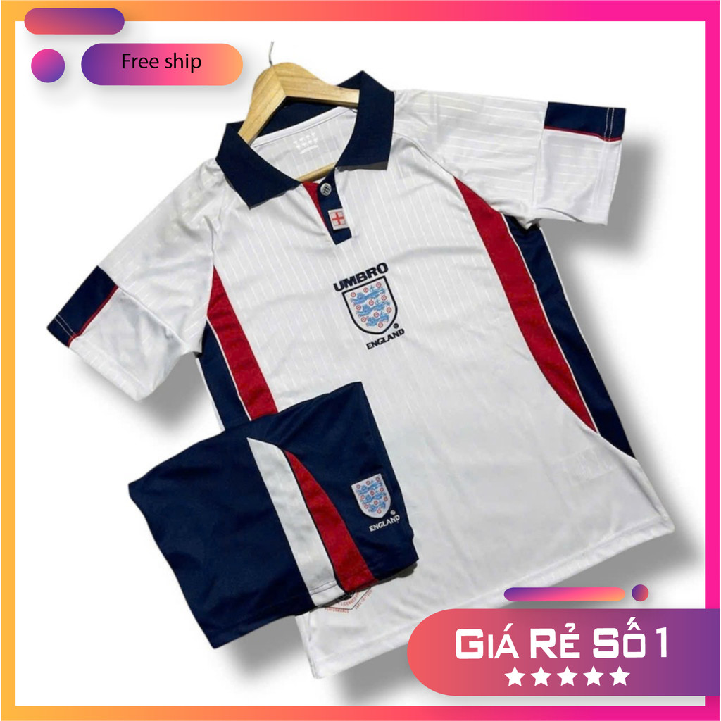 (FREE SHIP) Bộ Quần Áo Bóng Đá Đội Tuyển Anh 1998 Tay Ngắn Phong Cách Retro - Quần Có Túi - Vải Polyester Thái