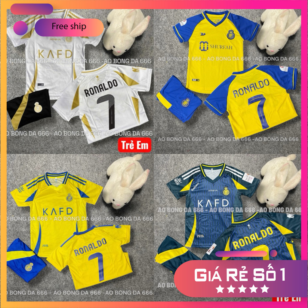 (FREE SHIP) Áo Bóng Đá, Áo Đá Banh Trẻ Em CLB AL Nassr Vàng 2024 / 2025  - Vải Mè Thái Cao Cấp - In Sẵn CR7
