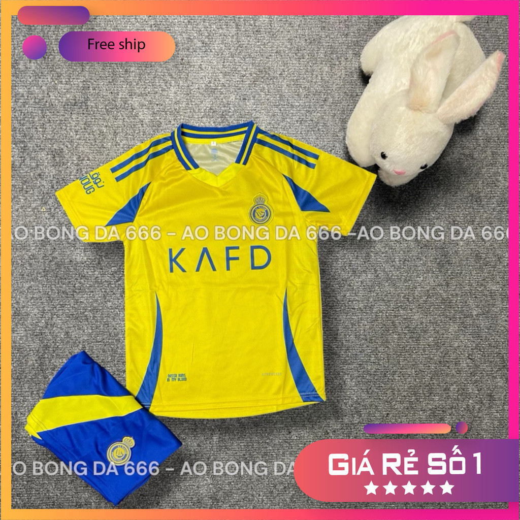 (FREE SHIP) Áo Bóng Đá, Áo Đá Banh Trẻ Em CLB AL Nassr Vàng 2024 / 2025  - Vải Mè Thái Cao Cấp - In Sẵn CR7