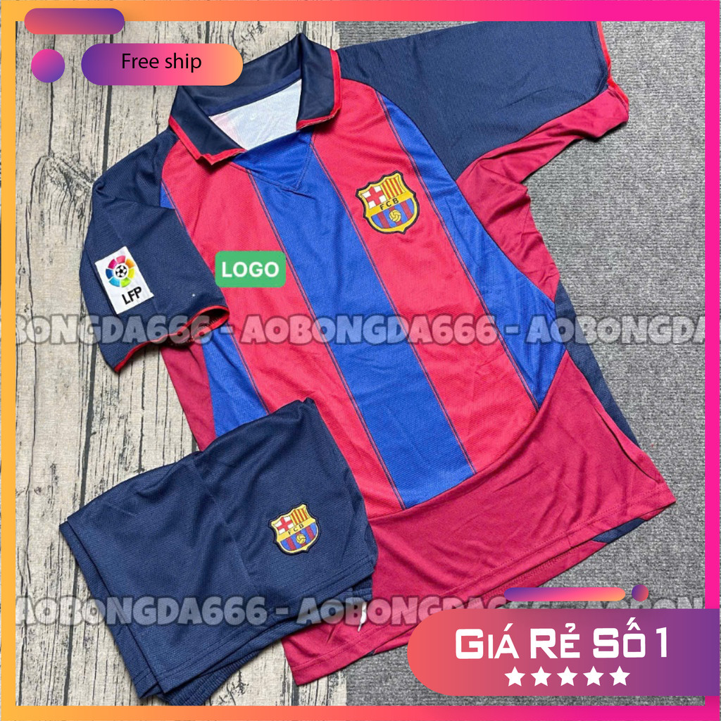 (FREE SHIP) Bộ Quần Áo Bóng Đá Bản Fan Barcelona 03/04 ( Sân Nhà ) - Vải Polyester Thái Gai Lưới
