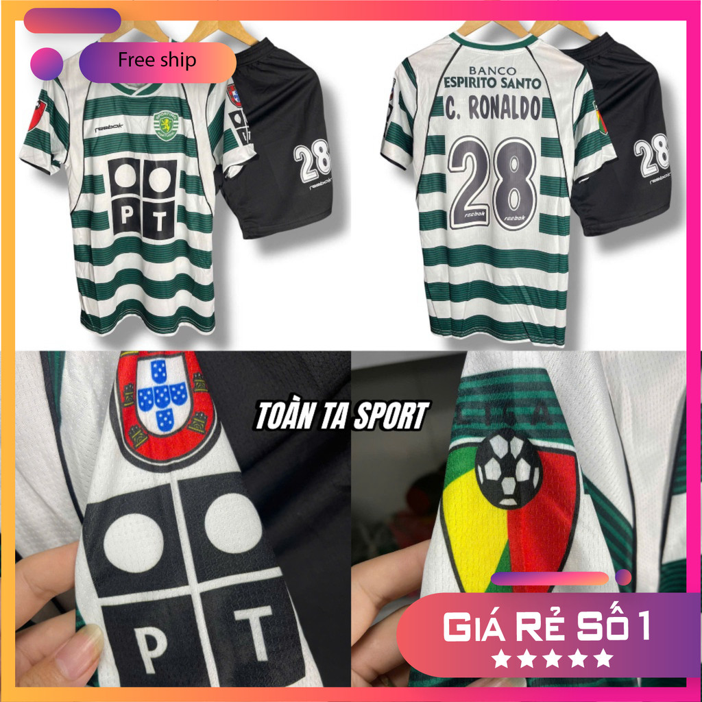 (FREE SHIP) Bộ Sporting Lisbon Retro 2002/03 FAN (Áo + Quần) | Bộ Đồ Bóng Đá Retro Bản FAN