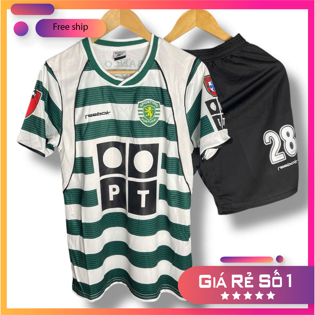 (FREE SHIP) Bộ Sporting Lisbon Retro 2002/03 FAN (Áo + Quần) | Bộ Đồ Bóng Đá Retro Bản FAN