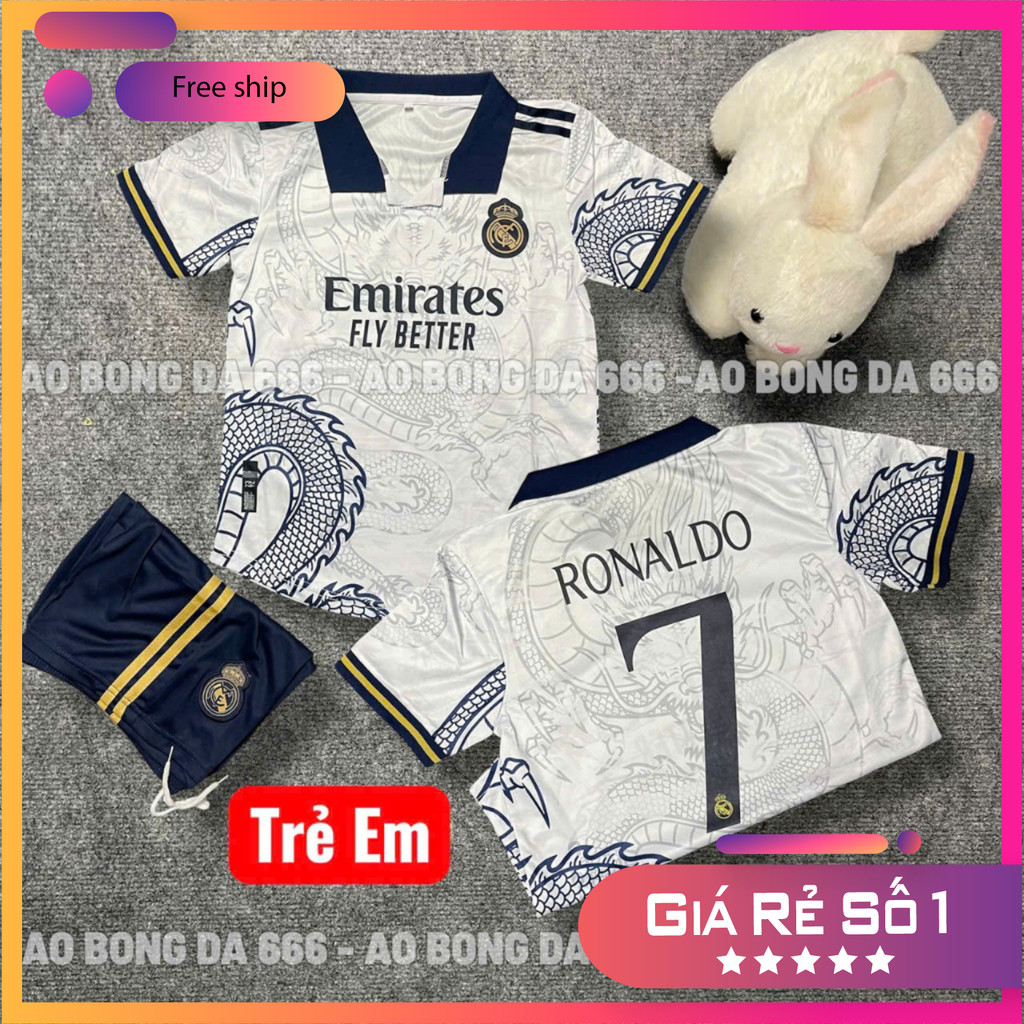 (FREE SHIP) Áo Bóng Đá, Áo Đá Banh Trẻ Em In Sẵn Ronaldo số 7 - Vải Mè Thái Cao Cấp - In Sẵn Cr7