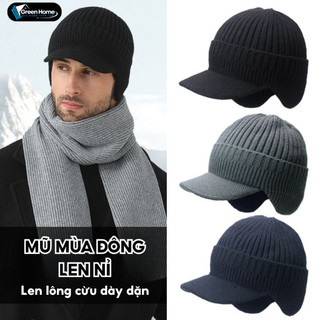 Mũ Mùa Đông Len Lông Cừu Dày Dặn Dành Cho Mùa Đông Giữ Ấm Tai Cho Nam Nữ Ngói- MMD14