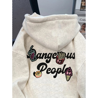 Hoodie, Áo khoác nỉ zip với chất liệu nỉ bông, in "DANGEROUS PEOPLE" Unisex - mũ to 2 lớp, tay bồng