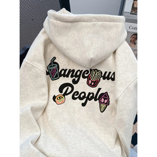 Hoodie, Áo khoác nỉ zip với chất liệu nỉ bông, in "DANGEROUS PEOPLE" Unisex - mũ to 2 lớp, tay bồng