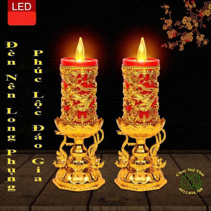 Đèn Nến Thờ Long Phụng - Đèn Trang Trí Sử Dụng Pin, Phong Thủy Đúng Điệu