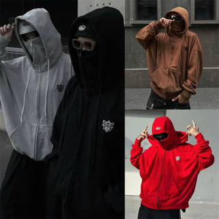 Áo Hoodie Zip Ninja Với Logo Thêu, Cổ Cao Và Mũ Rộng Siêu Ngầu Mang Phong Cách Độc Đáo, Ấc Khoác