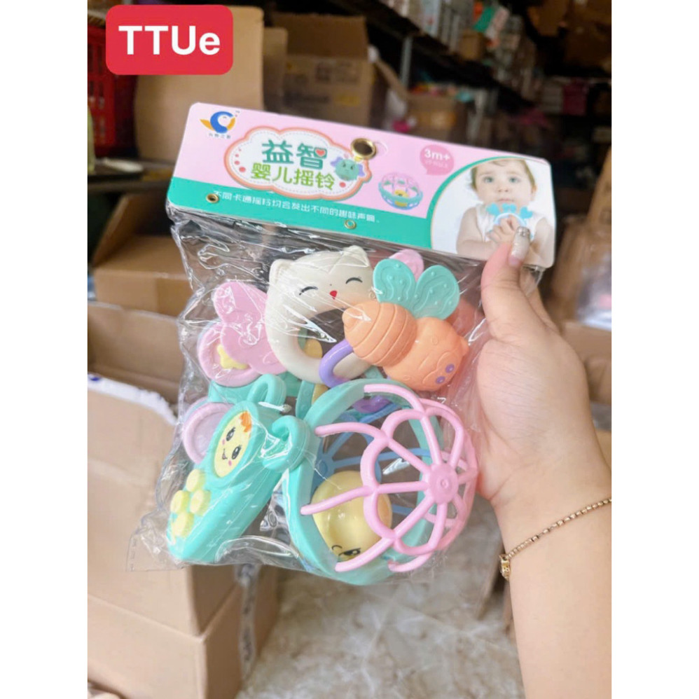 Bộ Đồ Chơi Xúc Xắc Kèm Gặm Nướu Chất Liệu Nhựa ABS An Toàn Kích Thích Vận Động Và Giác Quan Cho Bé
