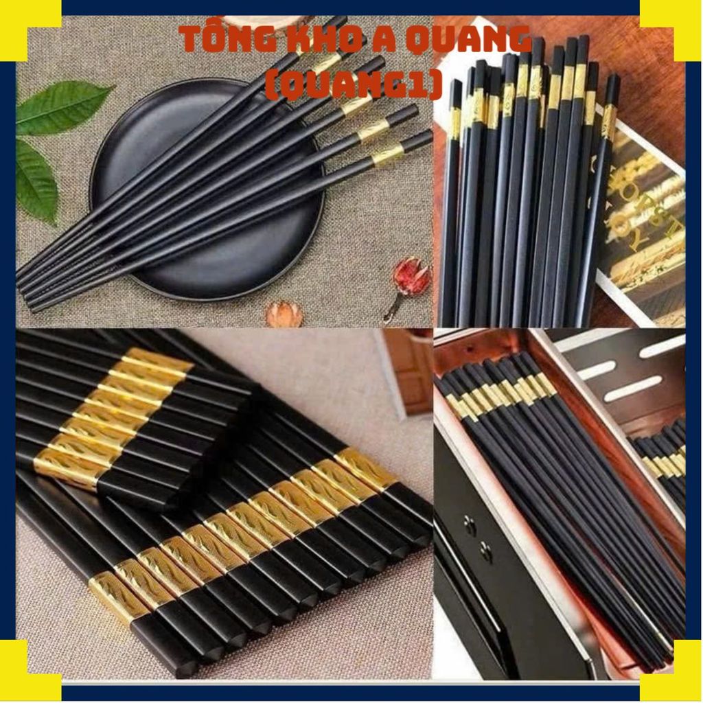 Bộ 10 Đôi Đũa Mạ Vàng Hàn Quốc – Set Đũa Hợp Kim Chống Mốc, Chịu Nhiệt Tốt, Thiết Kế Sang Trọng