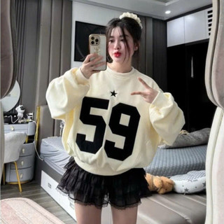 Áo Sweater Nữ Của HoodieX phong cách boxy, in số 32&59, chất liệu nỉ bông dày cao cấp, Trendy