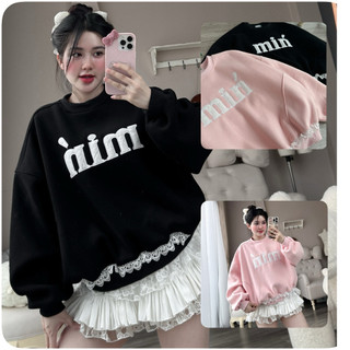 Áo Sweater Nỉ mềm, dày, hàng xin L1 thêu họa tiết Min nơ ren dễ thương, Xu hướng hot tay dài, Trendy