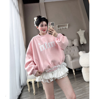 Áo Sweater Nỉ mềm, dày, hàng xin L1 thêu họa tiết Min nơ ren dễ thương, Xu hướng hot tay dài, Trendy