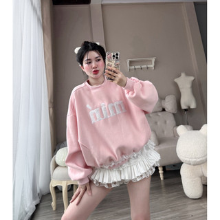 Áo Sweater Nỉ mềm, dày, hàng xin L1 thêu họa tiết Min nơ ren dễ thương, Xu hướng hot tay dài, Trendy