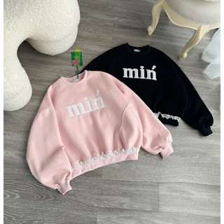 Áo Sweater Nỉ mềm, dày, hàng xin L1 thêu họa tiết Min nơ ren dễ thương, Xu hướng hot tay dài, Trendy