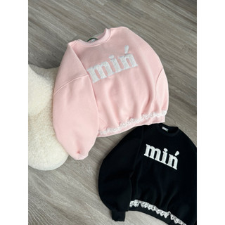 Áo Sweater Nỉ mềm, dày, hàng xin L1 thêu họa tiết Min nơ ren dễ thương, Xu hướng hot tay dài, Trendy