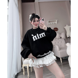 Áo Sweater Nỉ mềm, dày, hàng xin L1 thêu họa tiết Min nơ ren dễ thương, Xu hướng hot tay dài, Trendy