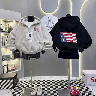 Áo Hoodie Zip Nỉ Bông Khóa Zip Hình Cờ Mỹ, Form Rộng Unisex Phong Cách Gen Z NUPAKACHI