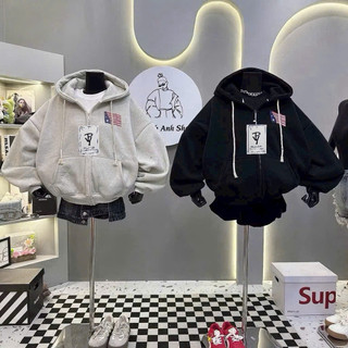 Áo Hoodie Zip Nỉ Bông Khóa Zip Hình Cờ Mỹ, Form Rộng Unisex Phong Cách Gen Z NUPAKACHI