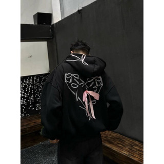 Hot Cute- Áo Khoác, Hoodie Zip PINK BOW, Nỉ Bông Khóa Kéo Form Rộng Unisex Họa Tiết Nơ Trái Tim