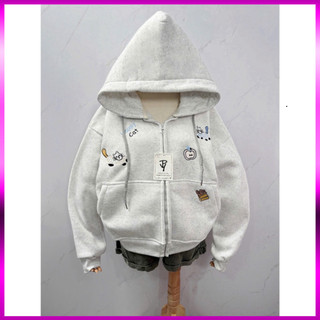 Trendy- Áo Hoodie Zip Họa Tiết Mèo Dễ Thương, Nón 2 Lớp Nỉ Bông Cao Cấp - Logo Thuê, Nỉ Dày Xịn
