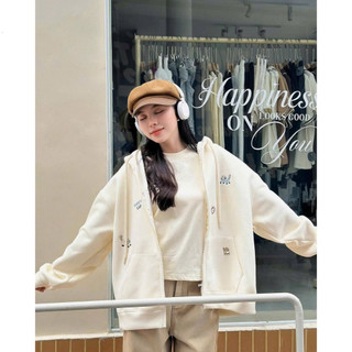 Hoodie- Áo Khoác Nỉ Rộng Thêu Hình Dễ Thương, Nón To Chống Nắng, Dày Dặn Thoải Mái Freesize <70kg