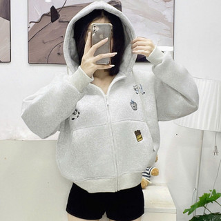 Hoodie- Áo Khoác Nỉ Rộng Thêu Hình Dễ Thương, Nón To Chống Nắng, Dày Dặn Thoải Mái Freesize <70kg