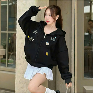Hoodie- Áo Khoác Nỉ Rộng Thêu Hình Dễ Thương, Nón To Chống Nắng, Dày Dặn Thoải Mái Freesize <70kg